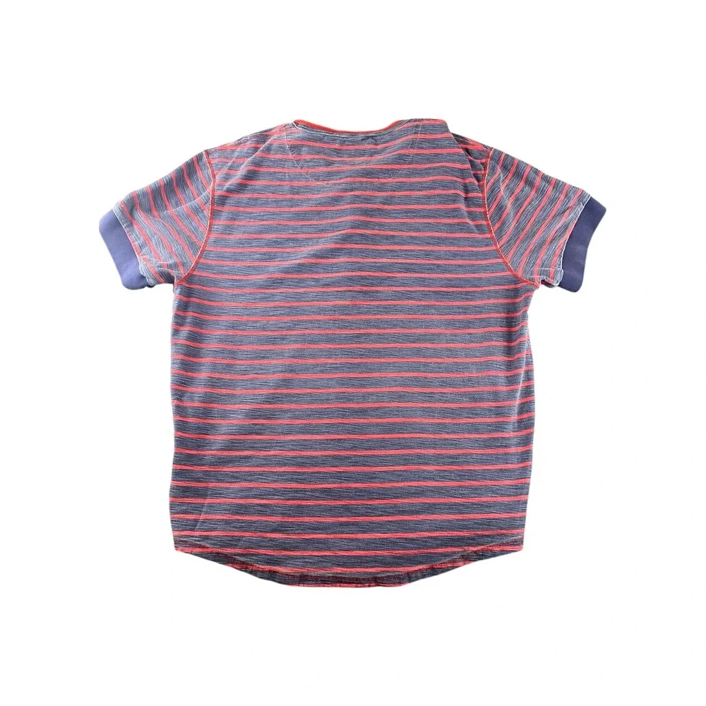 True Religion Henley T Shirt Striped Red Blue Short Sleeve Men‎ XXL
